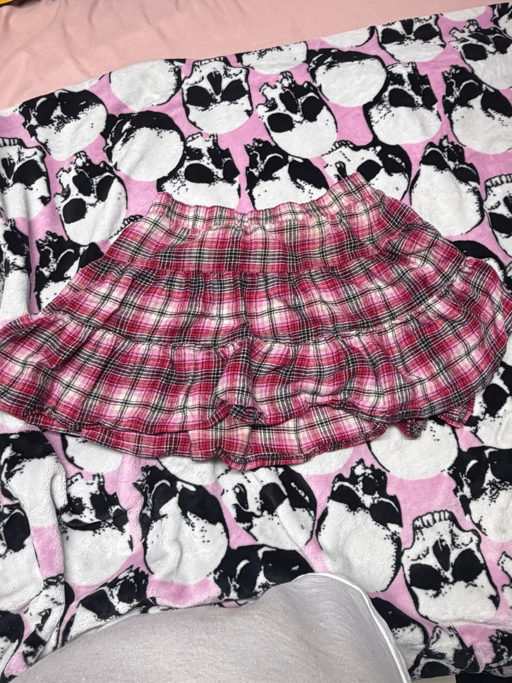 Vintage One Step Ahead Pink Plaid Tiered Skater Mini Skirt